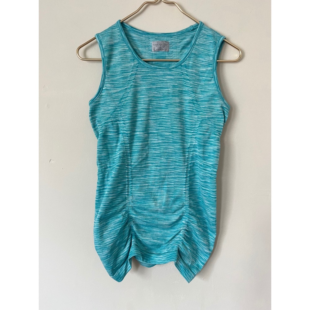 Athleta Momentum Ruched Tank Top Teal Space Dye Seamless Athletic Womens Small
